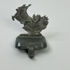 ESL Christmas Stocking Hanger Pewter Santa Reindeer Sleigh 2004 "Chris" Engraved